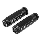 Custom Chrome Gloss Black 1'' Handlebar Hand Grips Fit For Harley Softail Cable Throttle 73-Up