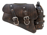 La Rosa Design Black Brown Leather Zipper Left Swing Arm Solo SaddleBag W/Bottle For Harley Sportster