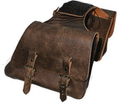 La Rosa Design Universal Motorcycle Throw Over Panniers Saddle Bag Set For Harley Black Brown Leather