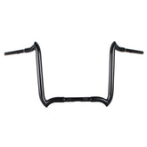 Santee 1-1/4" 14" Rise Crooked Handlebar Gloss Black Chrome Fit For Harley Touring 3.5" Knurl