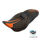 Gel Seat C.C. RIDER Touring Seat 2 up Seat Driver Passenger Seat For Harley Touring Street Glide Road Glide Electra Glide Honeycomb Stitiching, 2008-2023