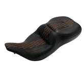 C.C. RIDER Touring Seat 2 Up Seat Driver Passenger Seat Black Orange Honeycomb Stitching For Harley CVO Street Glide Road King Road Glide Electra Glide, 1997-2007