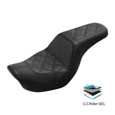 Gel Seat C.C. RIDER Dyna Step Up Seat 2 up Seat Diamond Stitching For Dyna Low Rider Fat Bob FXD/FXDWG, 2006-2017