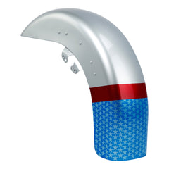 HR3 White Flake Fade Motorcycle 18" Wide Tire Front Mudguard Fender For Harley Touring Models 2014-2023