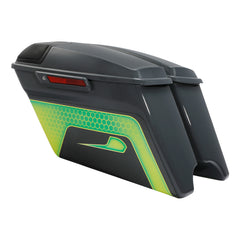 HR3 Apple Green / Gunship Gray CVO Stretched Saddlebags with Speaker Lids For 14-23 Harley Touring