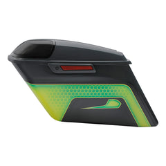 HR3 Apple Green / Gunship Gray CVO Stretched Saddlebags with Speaker Lids For 14-23 Harley Touring