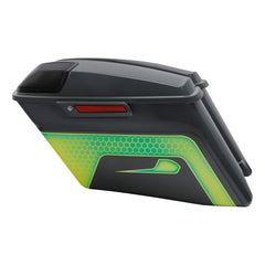 HR3 Apple Green / Gunship Gray CVO Stretched Saddlebags with Speaker Lids For 14-23 Harley Touring