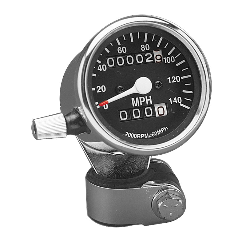 Custom Chrome Mini Speedometer with 2:1 Ratio 140MPH Black Face Fit Fo ...