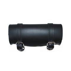 La Rosa Design 12" Black Leather Front Fork Tool Bag For Harley Handlebar Luggage Storage Pouch