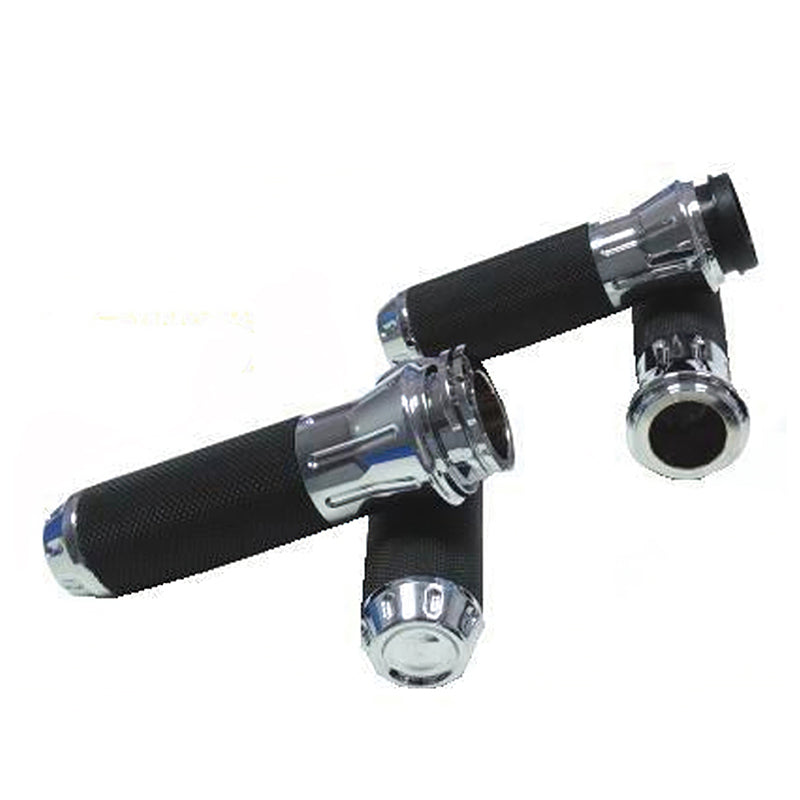 Custom Chrome Cable Style Cobra Custom Hand Grip Set Chrome w/ Black Rubber For Harley 1973-Up