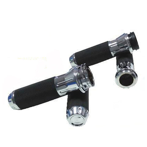 Custom Chrome Cable Style Cobra Custom Hand Grip Set Chrome w/ Black Rubber For Harley 1973-Up