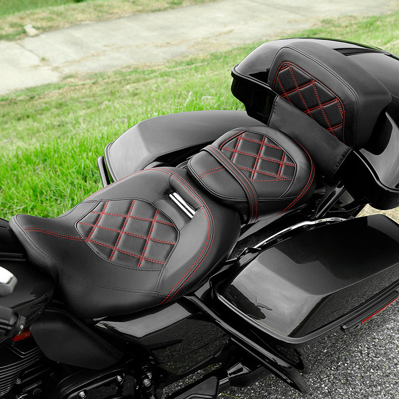 C.C. RIDER Razor Chopped Pack Trunk Backrest Passenger Backrest Pad Lattice Sititching For Harley Touring CVO Road Glide Street Glide Road King, 2014-2025