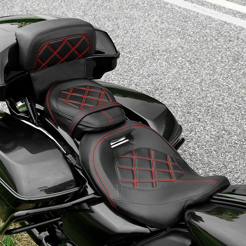 C.C. RIDER Razor Chopped Pack Trunk Backrest Passenger Backrest Pad Lattice Sititching For Harley Touring CVO Road Glide Street Glide Road King, 2014-2025