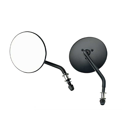 Custom Chrome Left-side Black 4"-Round Rear-View Mirror Late-Style Short Stem Fit For Harley
