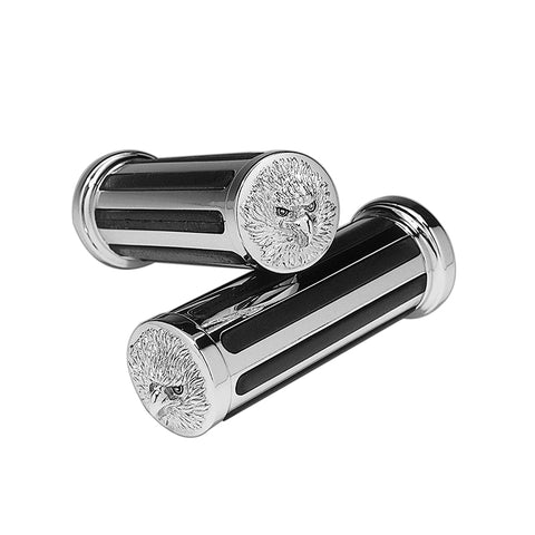 Custom Chrome Eagle Ribbed Grip Set Fit for Harley Touring Softail Sportster 73-up