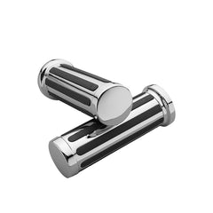 Custom Chrome Ribbed Handlebar Grip Set Fit For Harley all models from 1973-Up