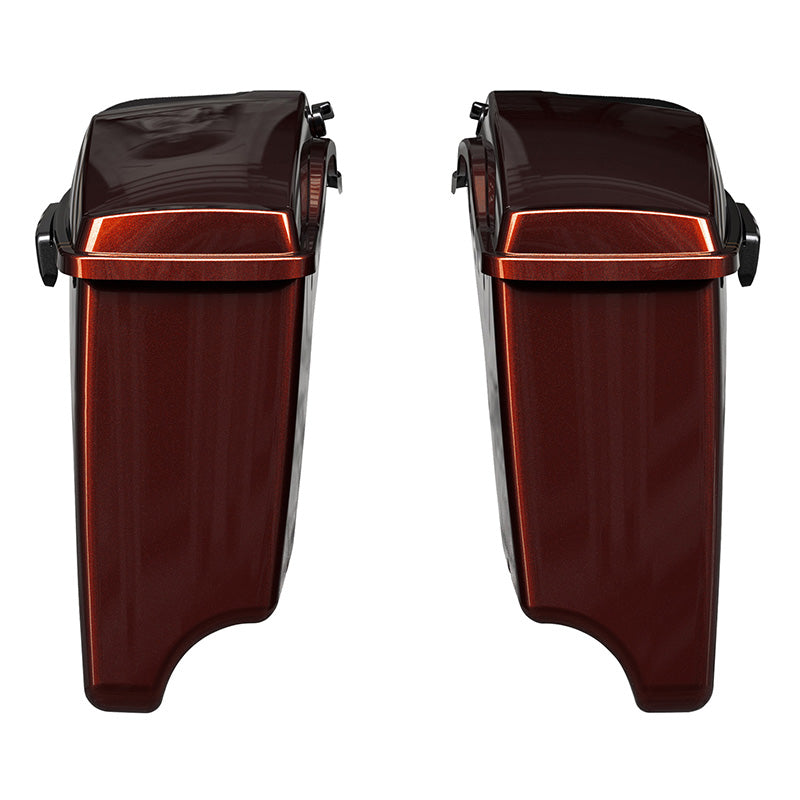 HR3 Auburn Sunglo & Black Hole With Rich Bourbon CVO Stretched Saddlebags with Speaker Lids For 14-23 Harley Touring