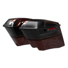 HR3 Auburn Sunglo & Black Hole With Rich Bourbon CVO Stretched Saddlebags with Speaker Lids For 14-23 Harley Touring