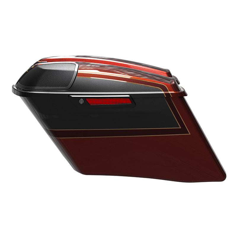HR3 Auburn Sunglo & Black Hole With Rich Bourbon CVO Stretched Saddlebags with Speaker Lids For 14-23 Harley Touring