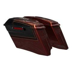 HR3 Auburn Sunglo & Black Hole With Rich Bourbon CVO Stretched Saddlebags with Speaker Lids For 14-23 Harley Touring