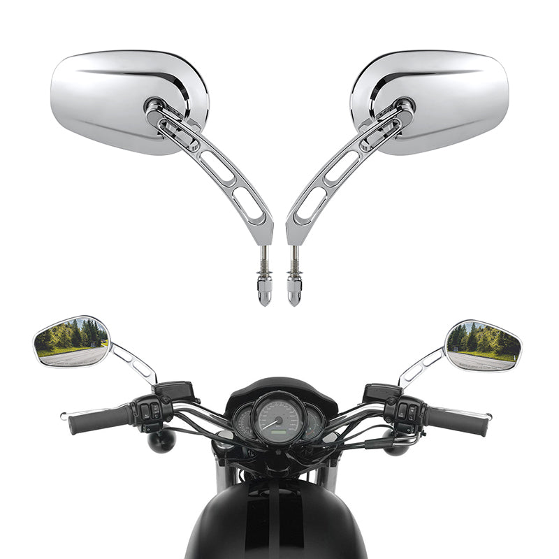 Custom Chrome 8mm Rearview Side Tapered Mirrors Slotted Stem Chrome Fi ...