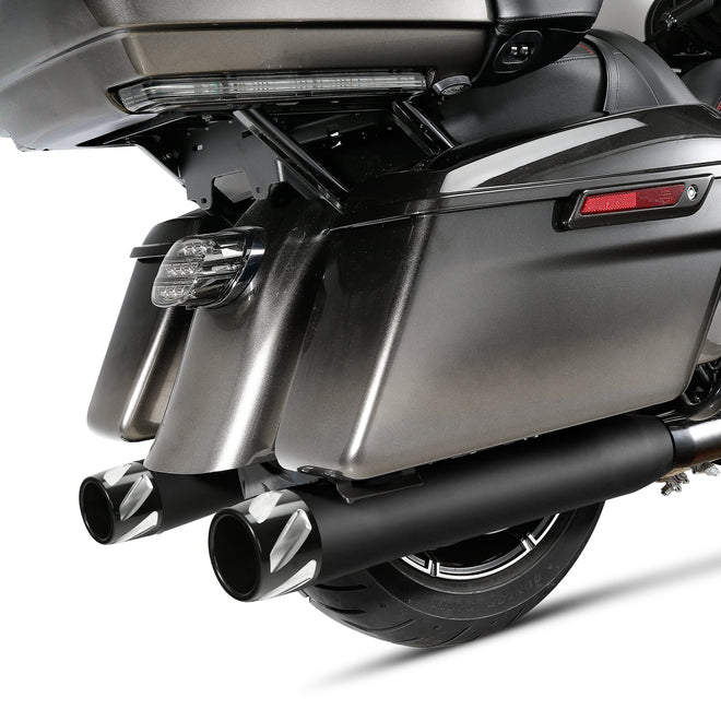 Santee Matte Black Chrome Dual Slip On Mufflers Straight Fit For Harley Touring 95-16 Exhaust Pipes