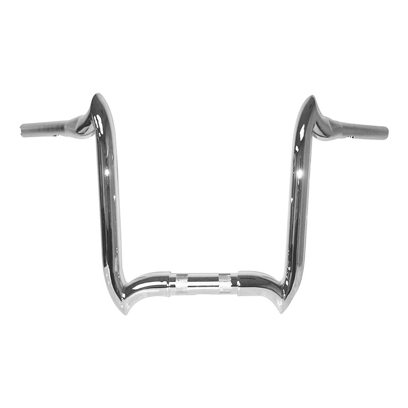 Santee 1-1/2" Fat 18" Rise Crooked Handlebar Gloss Black Chrome Fit For Harley Touring FL 3.5" Knurl