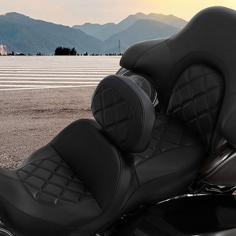 C.C. RIDER Rider Backrest 2 Up Seat Driver Backrest Pad For Harley Touring CVO Electra Glide Road King Street Glide Road Glide, 1988-2025