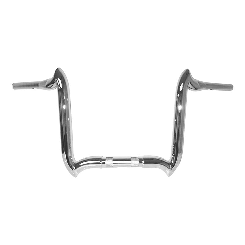 Santee 1-1/2" Fat 14" Rise Crooked Handlebar Gloss Black Chrome Fit For Harley 3.5" Knurl