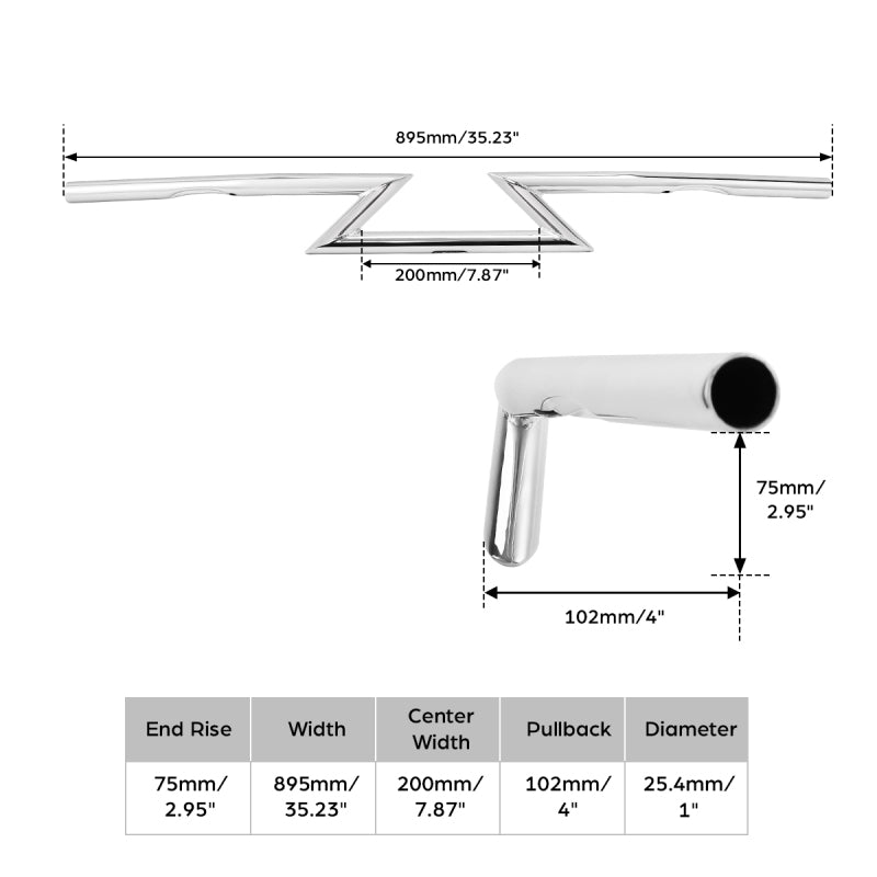 Jammer 1" Z Bar 4" Rise Dimpled Handlebar Chrome Fits For Harley Chopper Bobber Yamaha