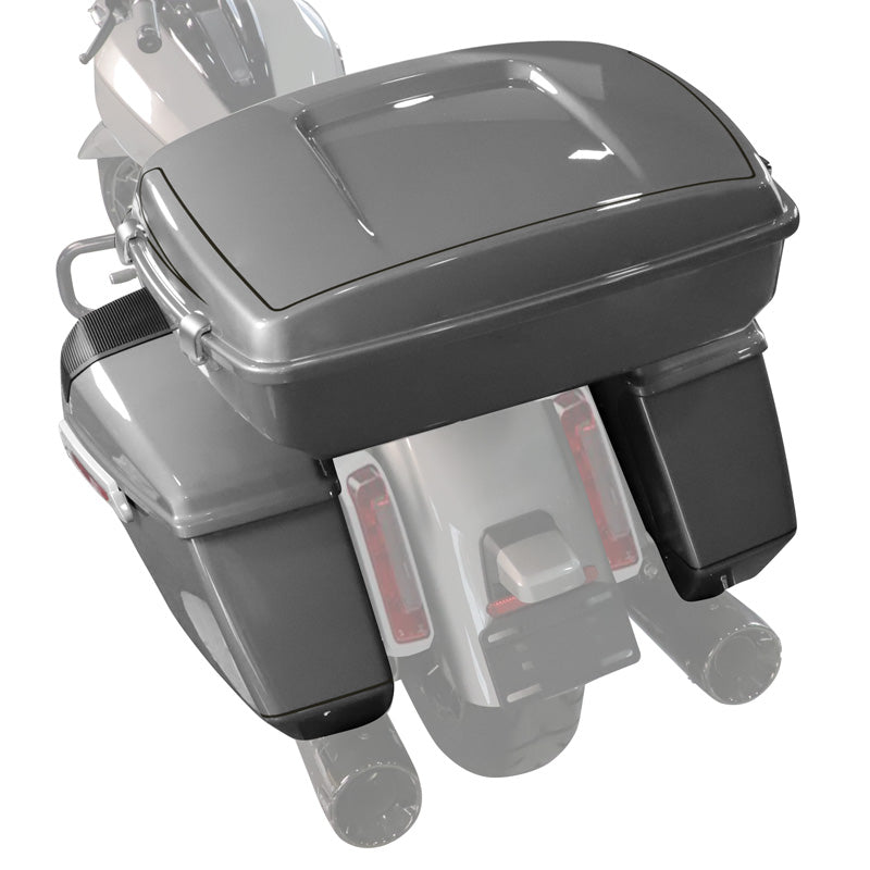 HR3 Dark Platinum Pinstripe 10.7" Chopped Style Touring Trunk Luggage For 14-24 Harley Touring