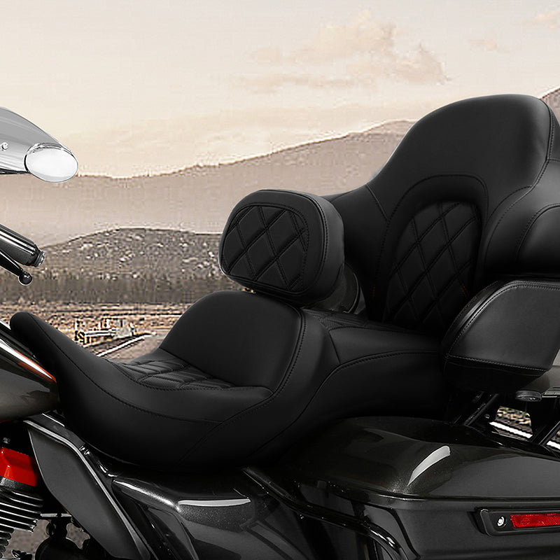 C.C. RIDER Rider Backrest 2 Up Seat Driver Backrest Pad For Harley Touring CVO Electra Glide Road King Street Glide Road Glide, 1988-2025