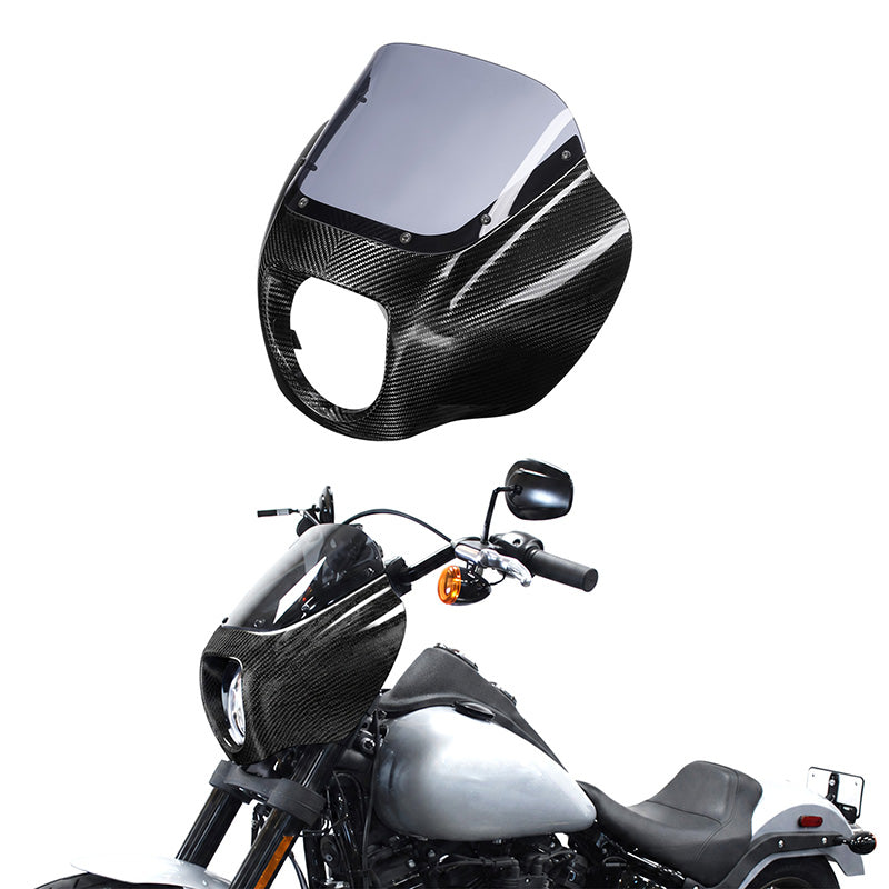 HR3 Carbon Fiber Vivid Black Headlight Fairing & Windshield Fit For Harley Softail FXBB FXLR 2018-later