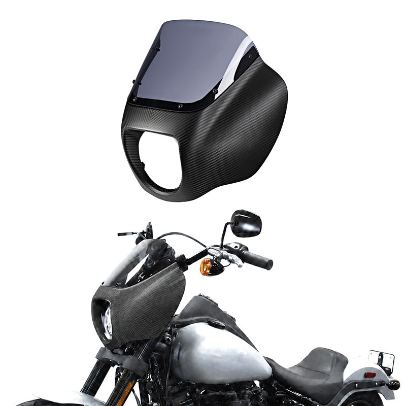 HR3 Carbon Fiber Black Denim Headlight Fairing & Windshield Fit For Harley Softail FXBB FXLR 2018-later