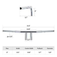 Custom Chrome 6" Rise 1 1/4" T-Bar Handlebar Bar Chrome Fits For Harley Softail Chopper