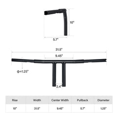 Custom Chrome 10" Rise 1-1/4"T-Bar Handlebars Bar Matte Black Fits For Harley Softail Chopper Custom Black