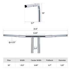 Custom Chrome 10"Rise 1-1/4" T-Bar Handlebar Bar Fits For Harley Softail Chopper