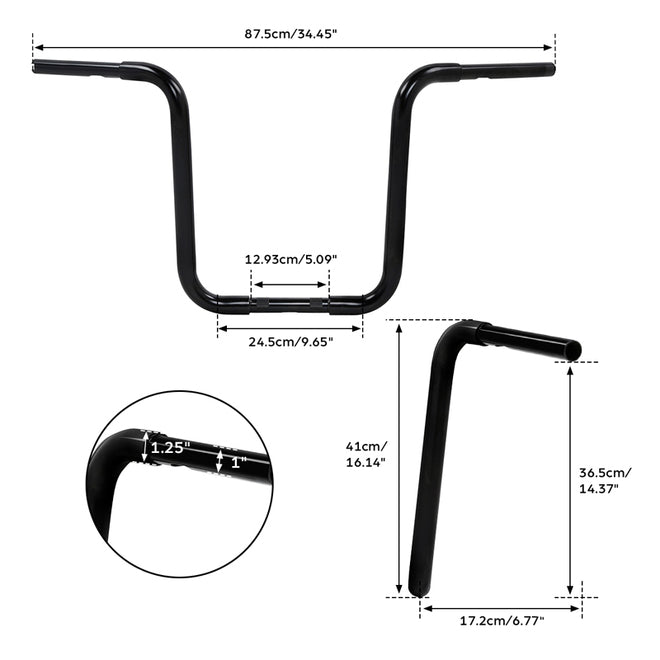 Custom Chrome 1.25" Ape Hangers 16" Rise Handlebar Chrome Matte Black Fit For Harley Softail Sportster XL