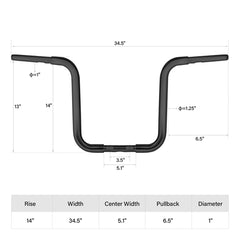 Custom Chrome 1.25" Curve Ape Hanger Bar 14" Rise Handlebar Chrome Matte Black Fit For Harley Sportster XL