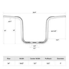 Custom Chrome 1.25" Curve Ape Hanger Bar 14" Rise Handlebar Chrome Matte Black Fit For Harley Sportster XL