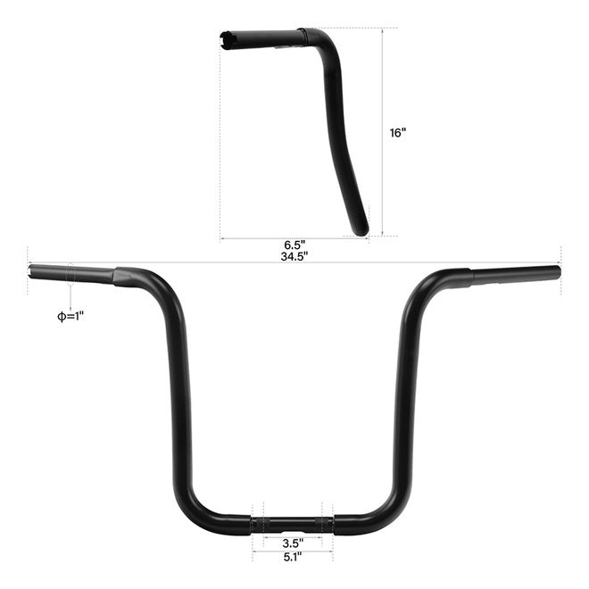 Custom Chrome 1.25" Curve Ape Hanger Bar 16" Rise Handlebar Matte Black Fit For Harley Sportster XL