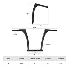 Santee 16" Rise Ape Hangers Handlebar 1 1/4" Fat Matte Black Fit For Harley Big Twin