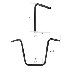 Santee 18" Rise Ape Hanger Handlebars Pre-Drilled Matte Black Chrome Fit For Harley 1'' Clamp