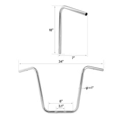 Santee 18" Rise Ape Hanger Handlebars Pre-Drilled Matte Black Chrome Fit For Harley 1'' Clamp