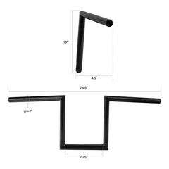 Jammer Gloss Black 1" 10” Rise 60's Handlebar Without Indent Fit For Harley 1" Clamp