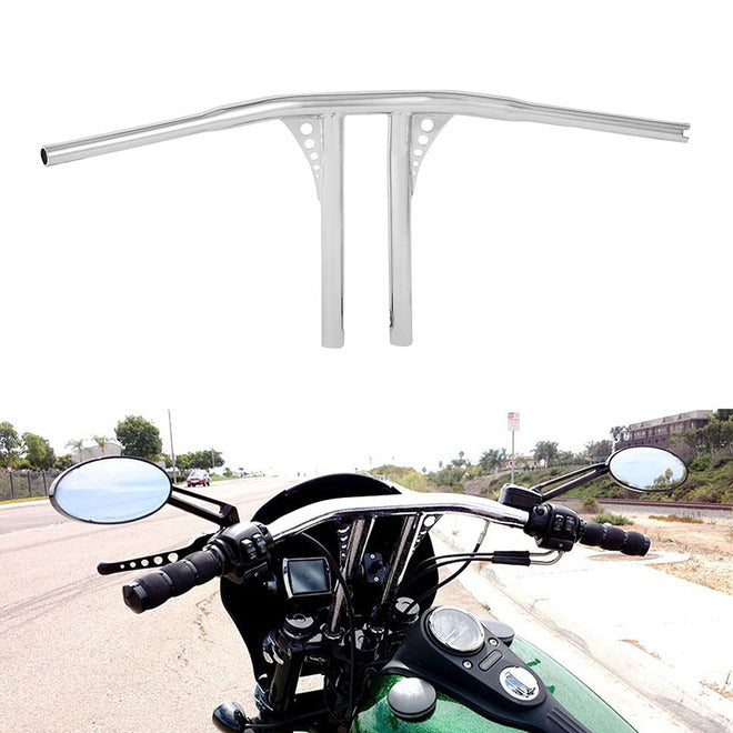 Santee 14" Rise 1.25" T-Bar Straight-Up Handlebar Chrome Gloss Black Fit For Harley 3.5 C to C Hole