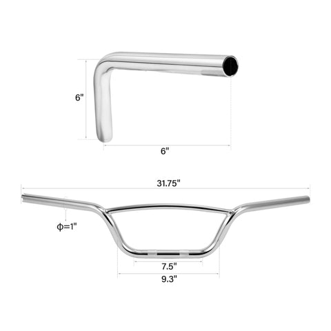 Jammer 1" Hollywood Handlebars Old School Models 6" Rise 31.75" Width Matte Black Chrome