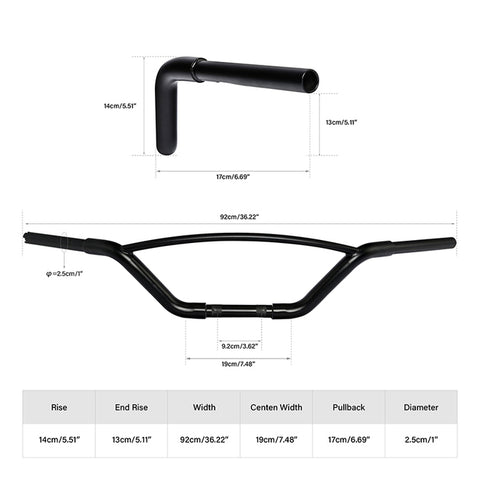 Jammer 1-1/4" Hollywood Handlebars Old School Models 6" Rise 36" Width Matte Black Chrome