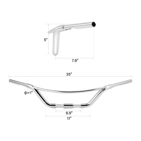 Jammer 1-1/4" Fat Low Hollywood Handlebar Fit For Harley Springer 1" Clamp Chrome