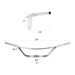 Jammer 1-1/4" Fat Low Hollywood Handlebar Fit For Harley Springer 1" Clamp Chrome